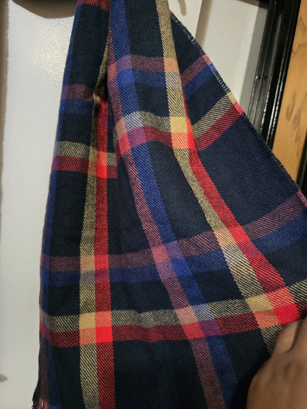 Gap Men's Navy Plaid Scarf with Red and Tan Stripes - One Size